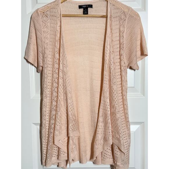 Style & Co Short Sleeve Open Knit Peach Cardigan, Women's Size M - Picture 3 of 6